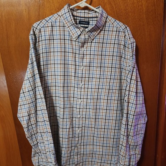 Men's XL Croft & Barrow White/Blue/Black/Tan Long Sleeve Button Down Shirt - Picture 2 of 11